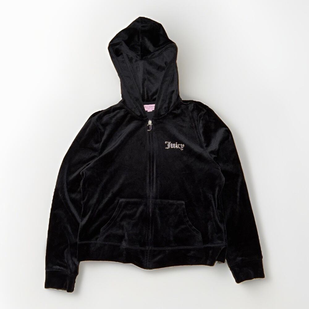 Women’s Juicy Couture Velour Full Zip Hoodie Black Large Rhinestone 21x22